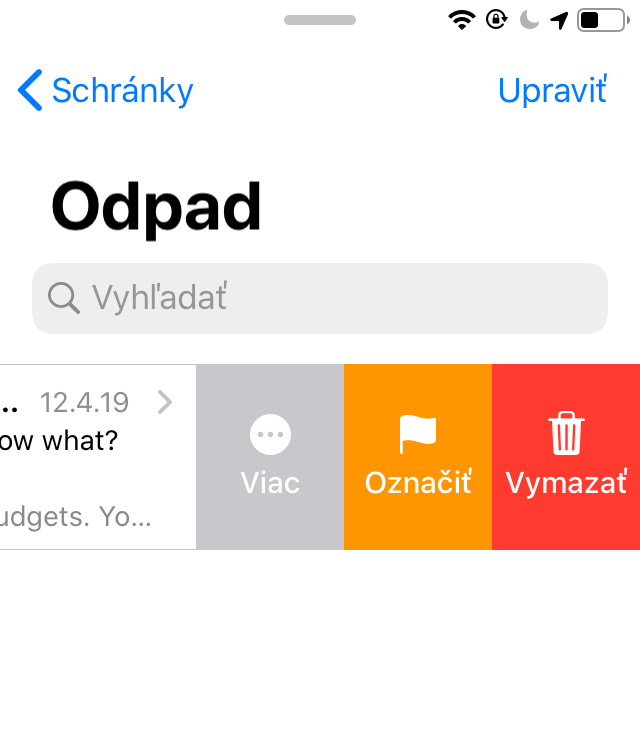 Screenshot of iPhone swipe left screen