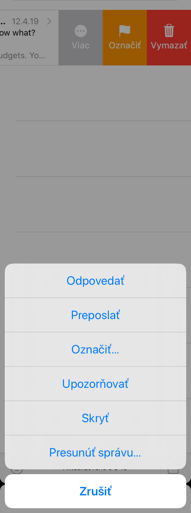 Screenshot of iPhone move messages screen